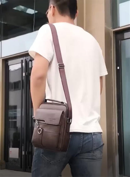 Zipper Buckle Leather Messenger Bag