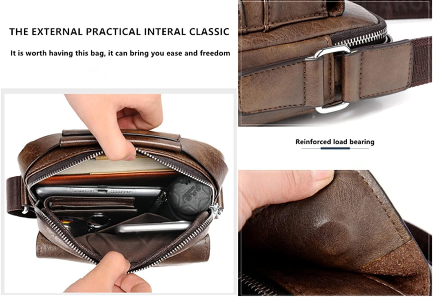 Zipper Buckle Leather Messenger Bag