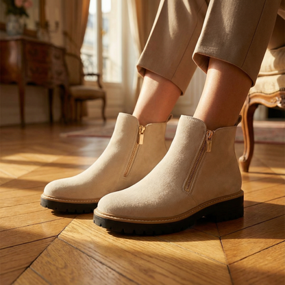 Women's Faux Suede Ankle Boots – Side Zip Closure, Non-Slip Lug Sole, Stylish Fall & Winter Streetwear