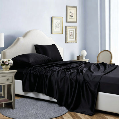 Cooling Polyester Satin Fitted Sheet 4-Piece Bedding Set