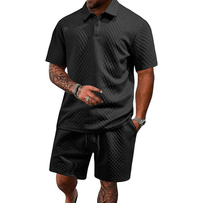 Men's 2 Pieces Outfits Casual Polo Shirt and Shorts Set