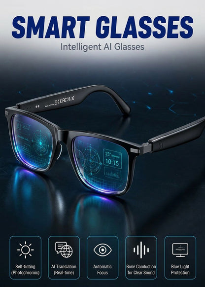 Smart Zoom Color-Changing Solar Real-Time AI Translation Glasses
