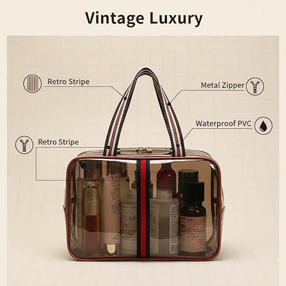 Retro Clear Waterproof Travel Makeup Organizer Bag 3 Pack Set