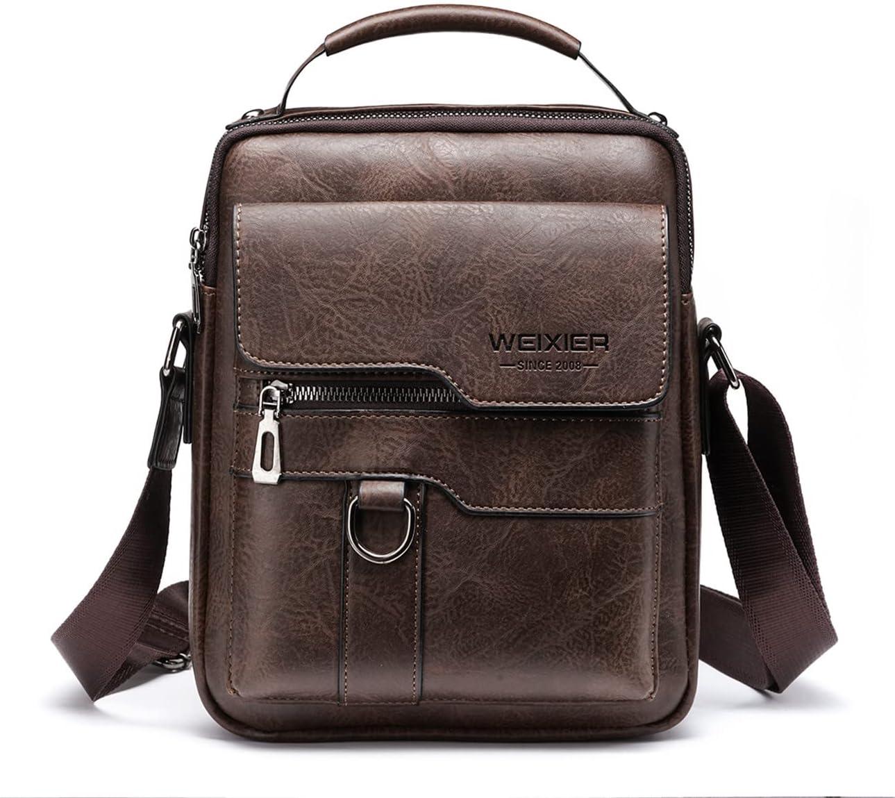 Zipper Buckle Leather Messenger Bag