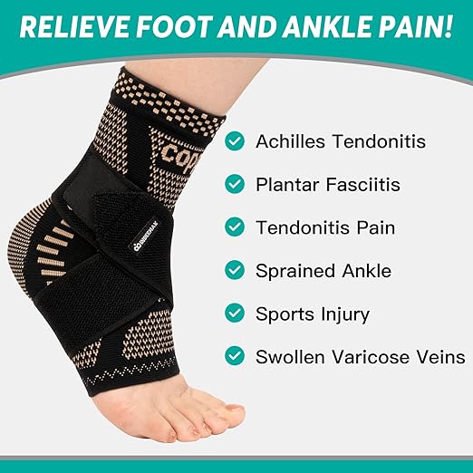 Adjustable Copper Compression Ankle Braces – Pair