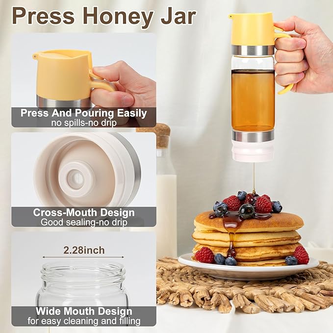 Food Grade High Borosilicate Glass Honey Dispenser, Press Type Drip Bottle