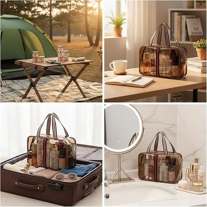 Retro Clear Waterproof Travel Makeup Organizer Bag 3 Pack Set