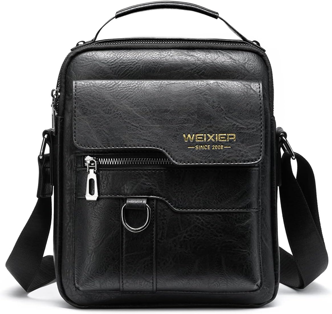 Zipper Buckle Leather Messenger Bag
