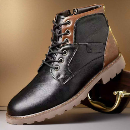 Quality Shoes for Men 2026 Botines - Men's Casual Pointed Toe Leather Lace-Up Ankle Work Boots