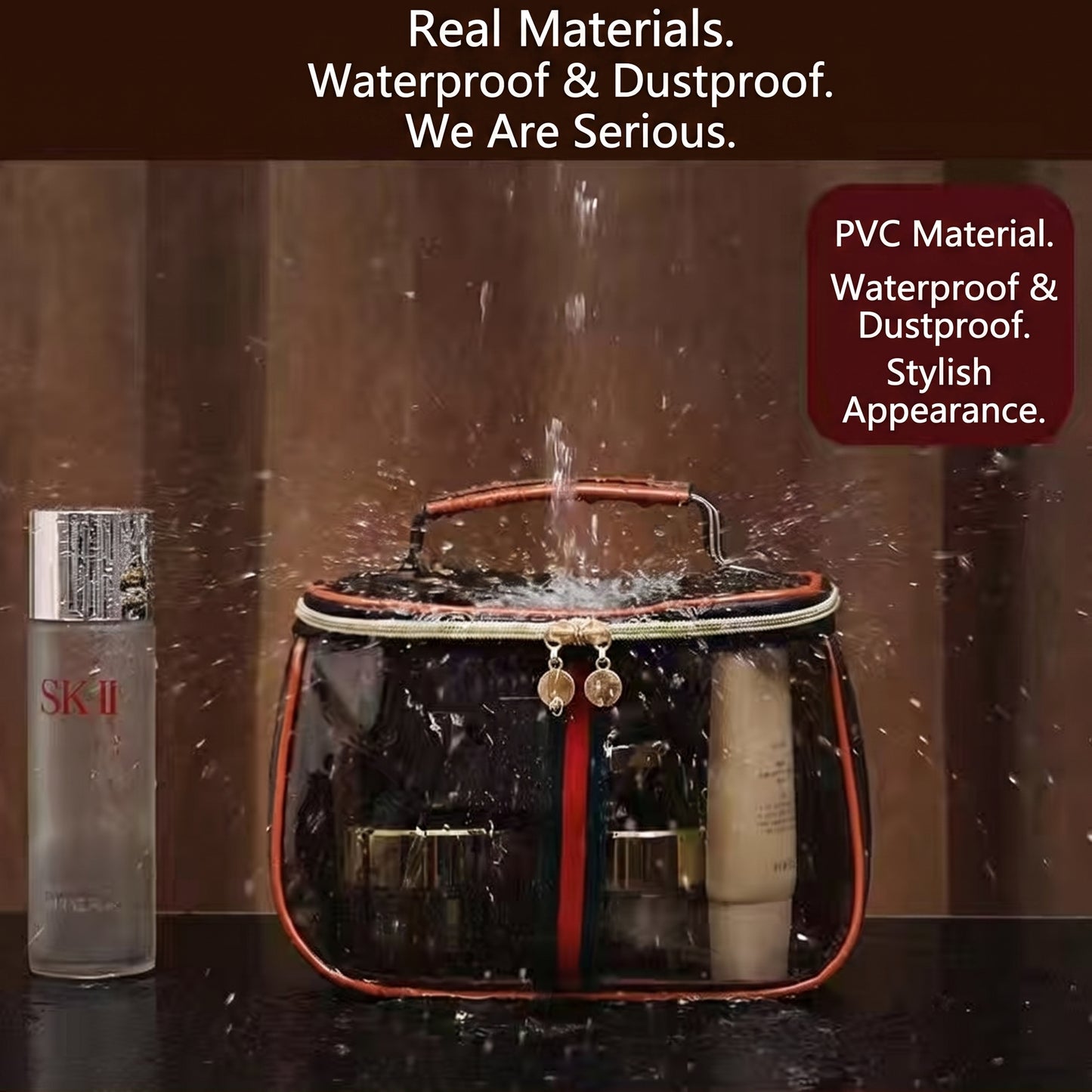 Retro Clear Waterproof Travel Makeup Organizer Bag 3 Pack Set
