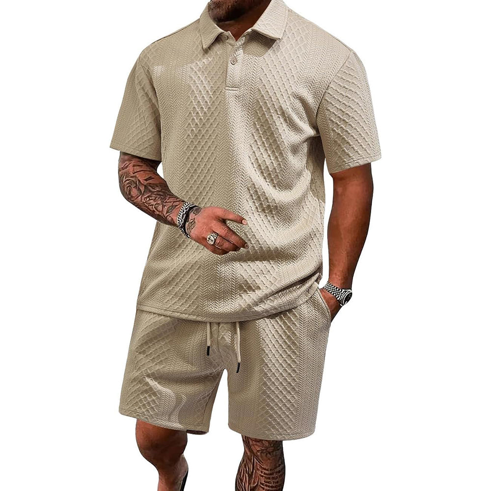 Men's 2 Pieces Outfits Casual Polo Shirt and Shorts Set