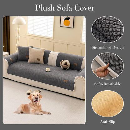 Plush Bubble-Fleece Non-Slip Sofa Cover