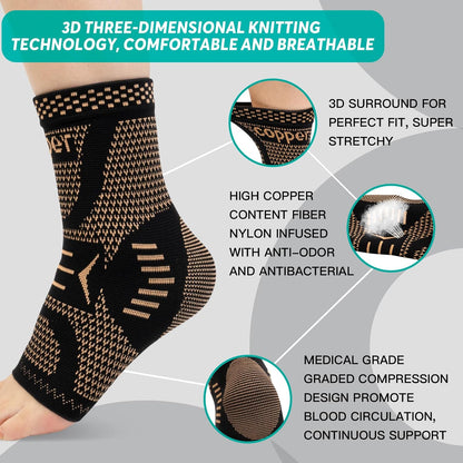 Adjustable Copper Compression Ankle Braces – Pair