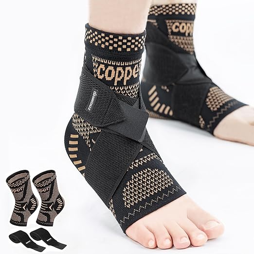 Adjustable Copper Compression Ankle Braces – Pair