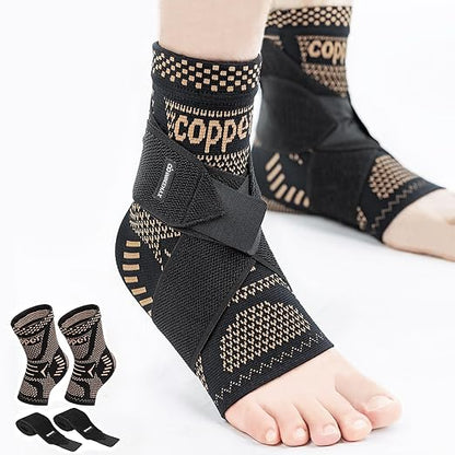 Adjustable Copper Compression Ankle Braces – Pair