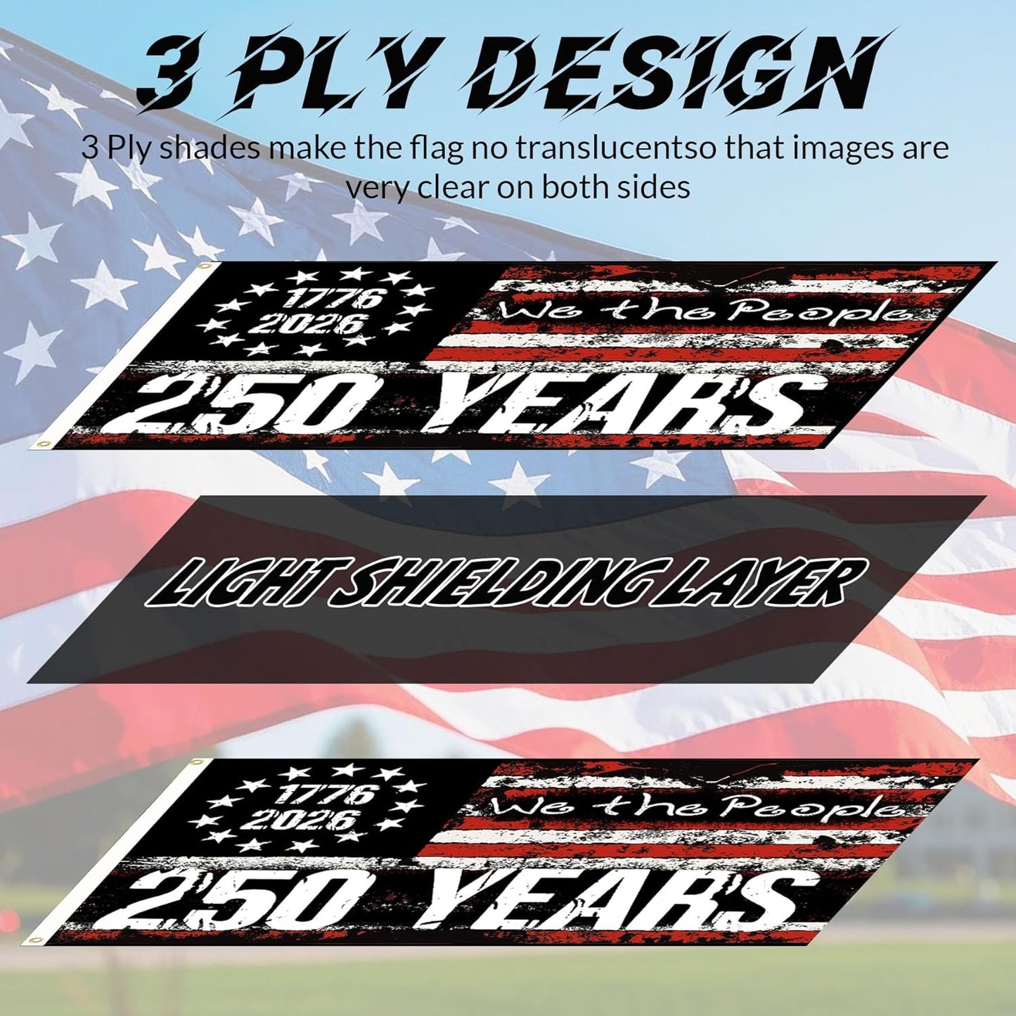 3 Ply USA Anniversary 250th Flag