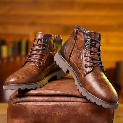 Quality Shoes for Men 2026 Botines - Men's Casual Pointed Toe Leather Lace-Up Ankle Work Boots