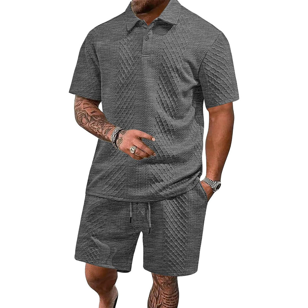 Men's 2 Pieces Outfits Casual Polo Shirt and Shorts Set