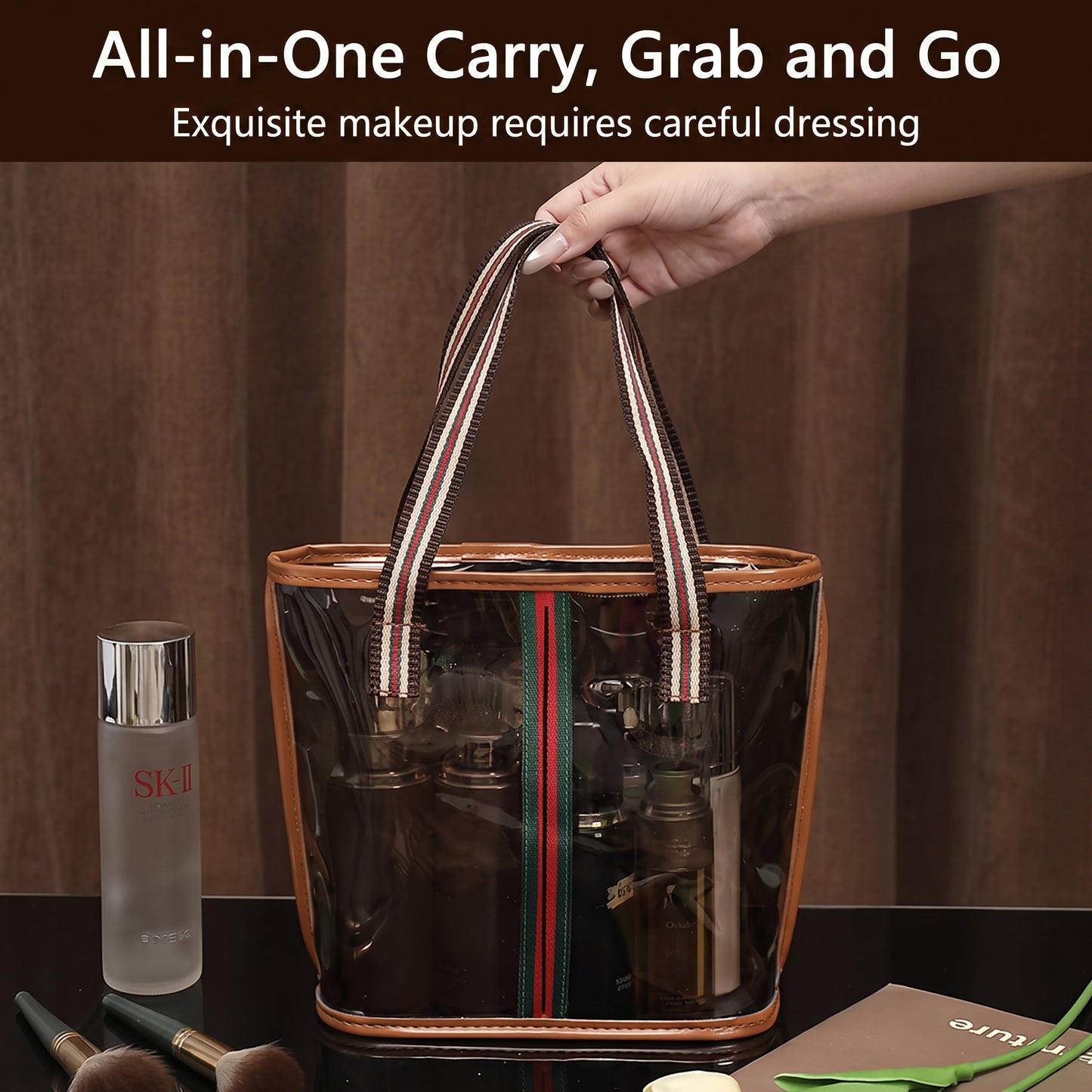 Retro Clear Waterproof Travel Makeup Organizer Bag 3 Pack Set