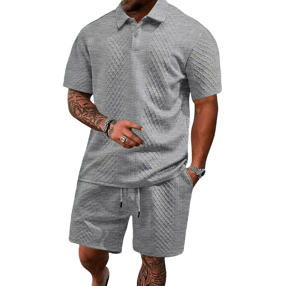 Men's 2 Pieces Outfits Casual Polo Shirt and Shorts Set