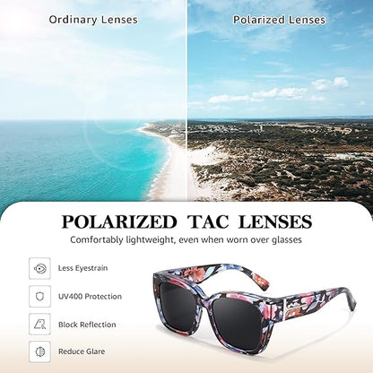 Polarized Fit Over Sunglasses for Women – UV400 Protection Floral Frame Wear Over Prescription Glasses