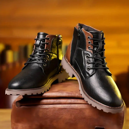 Quality Shoes for Men 2026 Botines - Men's Casual Pointed Toe Leather Lace-Up Ankle Work Boots