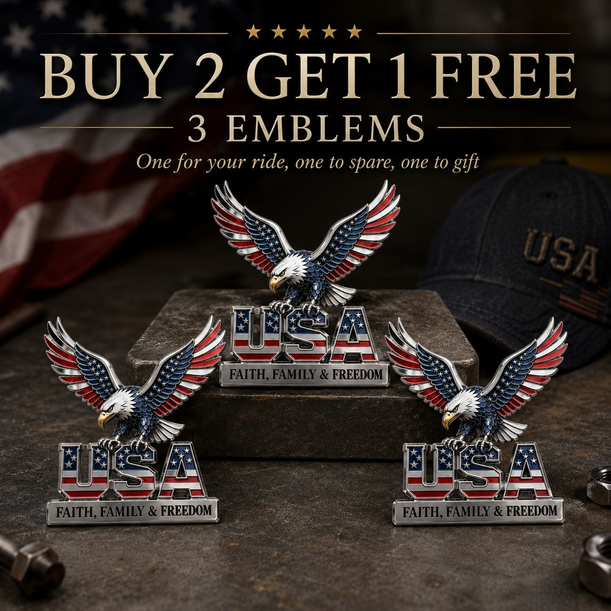🇺🇸250th Anniversary 49% OFF - ★USA Faith. Family & Freedom★ Metal Emblem