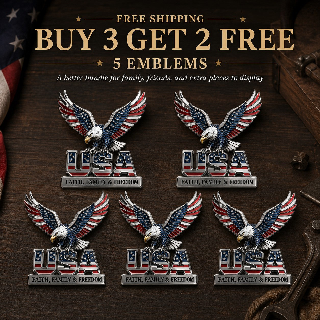 🇺🇸250th Anniversary 49% OFF - ★USA Faith. Family & Freedom★ Metal Emblem