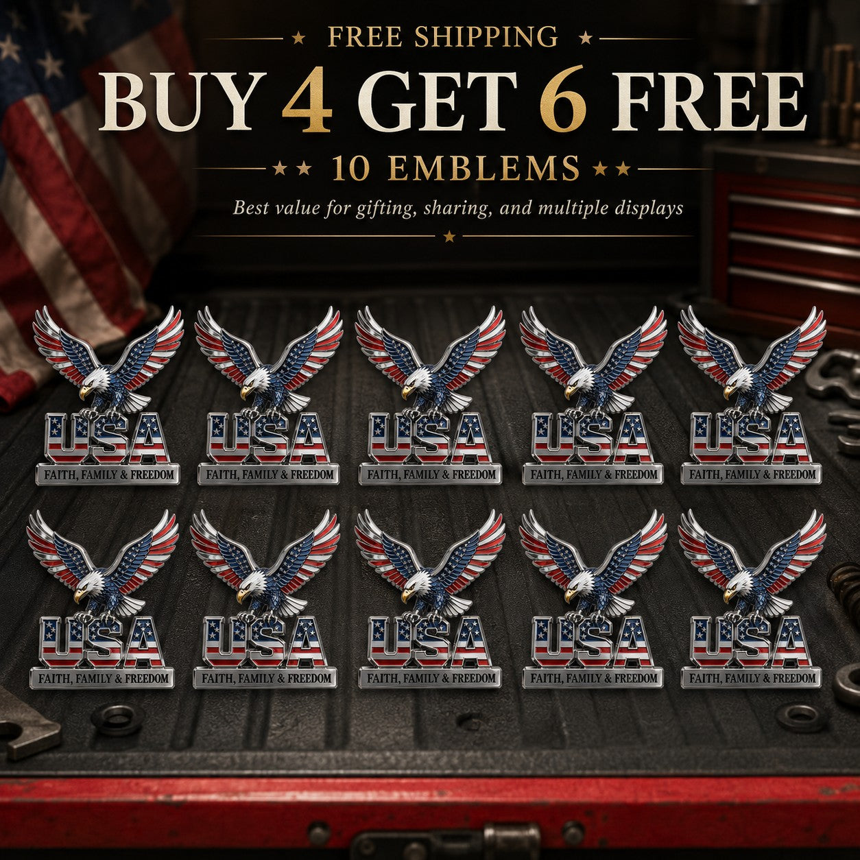 🇺🇸250th Anniversary 49% OFF - ★USA Faith. Family & Freedom★ Metal Emblem
