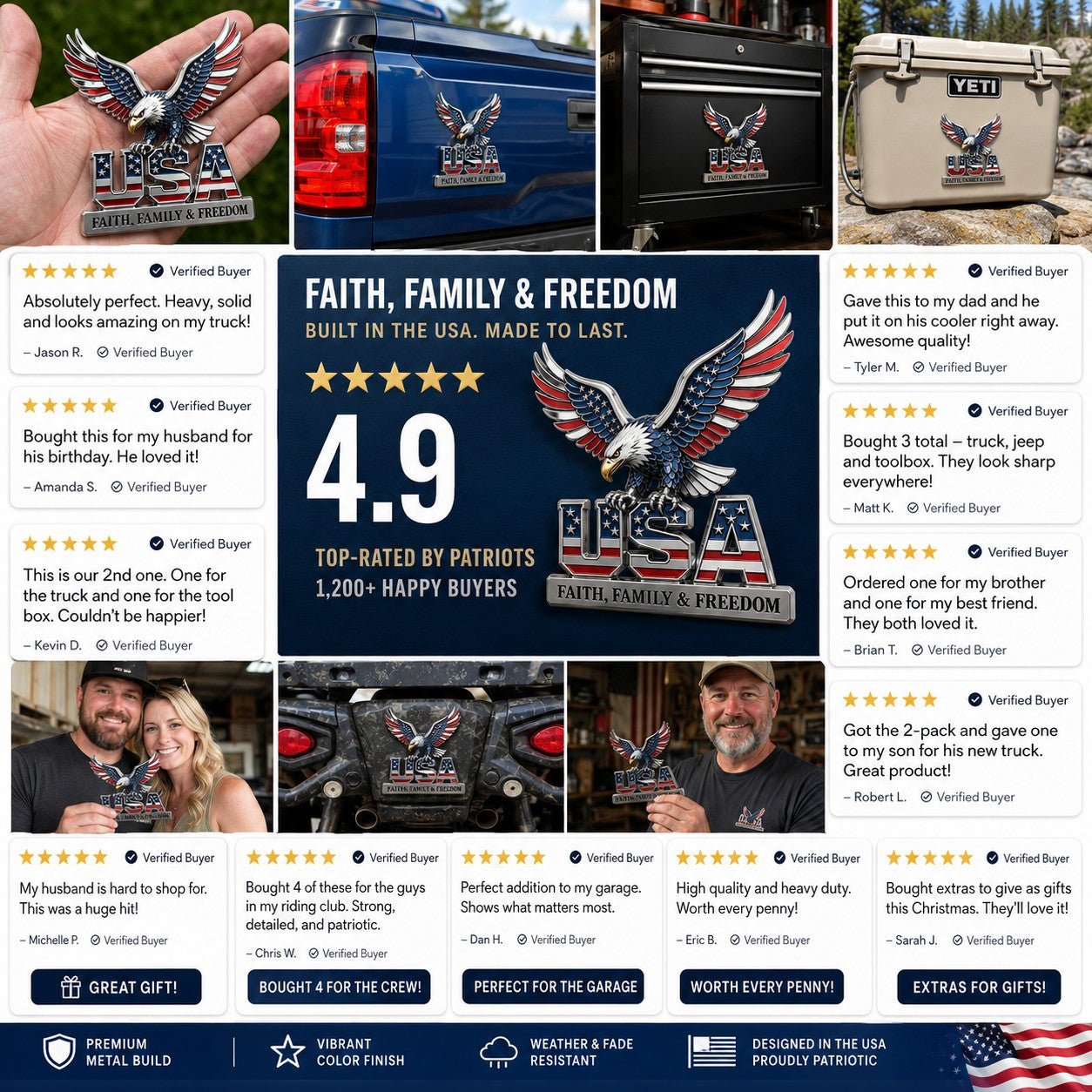 🇺🇸250th Anniversary 49% OFF - ★USA Faith. Family & Freedom★ Metal Emblem