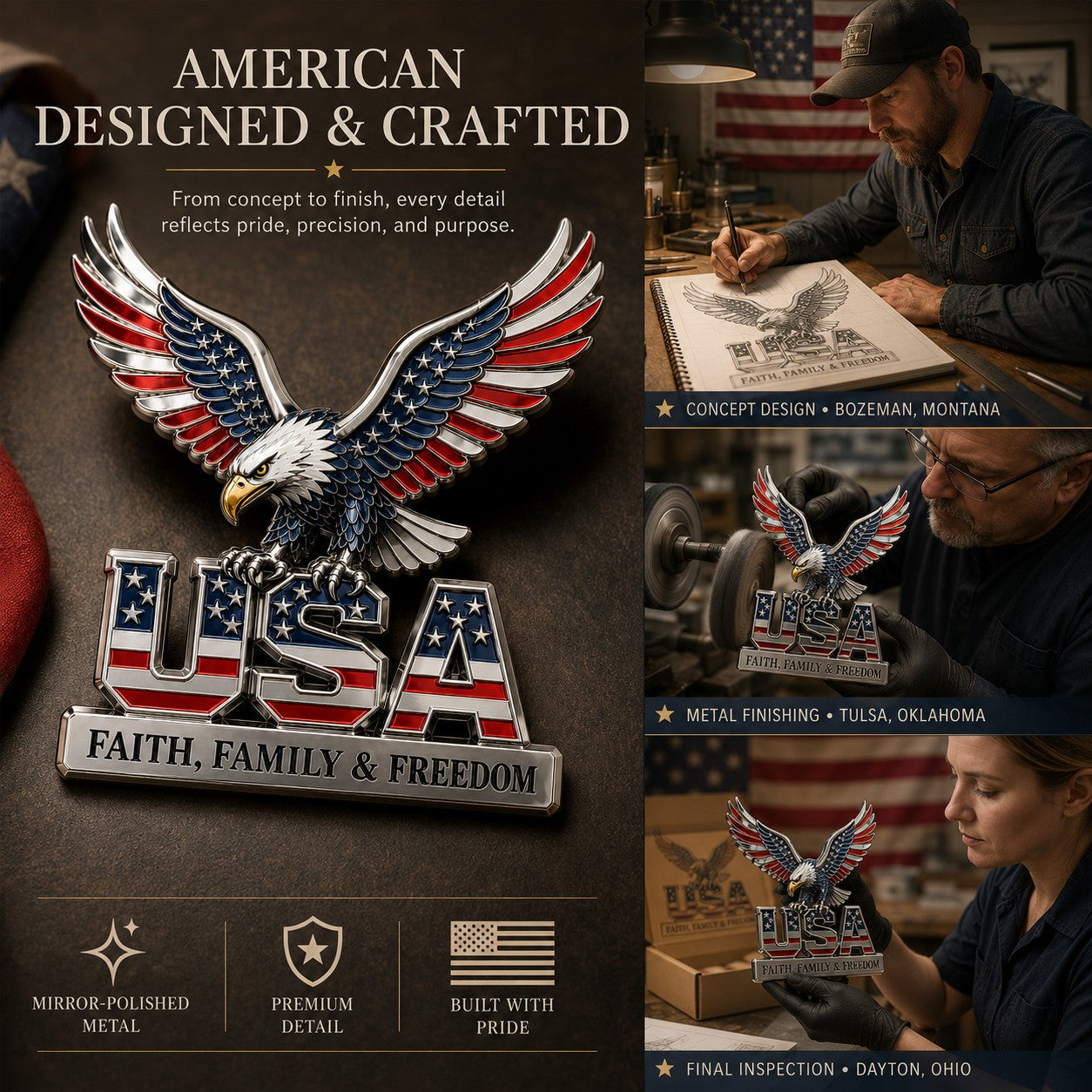 🇺🇸250th Anniversary 49% OFF - ★USA Faith. Family & Freedom★ Metal Emblem