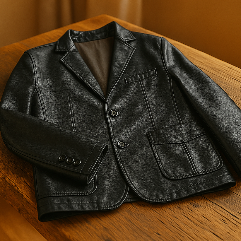 Men's Black Faux Leather Blazer - Slim Fit. Casual. Business Casual.