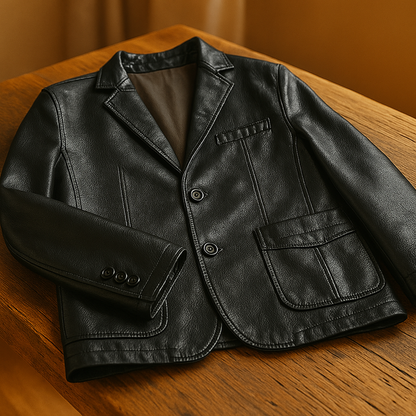 Men's Black Faux Leather Blazer - Slim Fit. Casual. Business Casual.
