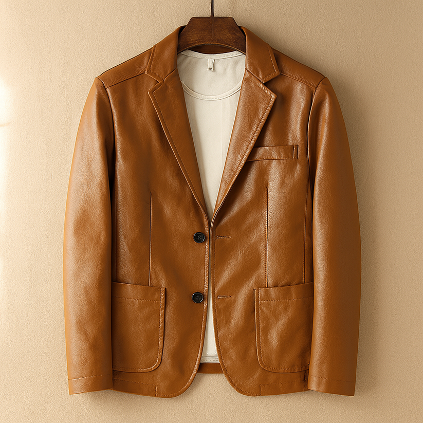 Men's Black Faux Leather Blazer - Slim Fit. Casual. Business Casual.