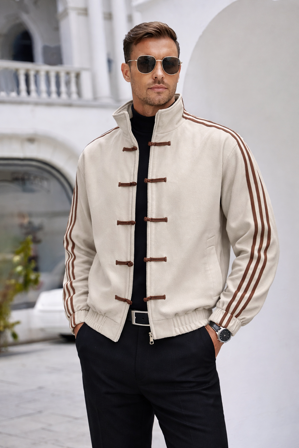 Button Stripes Chinese Jackets
