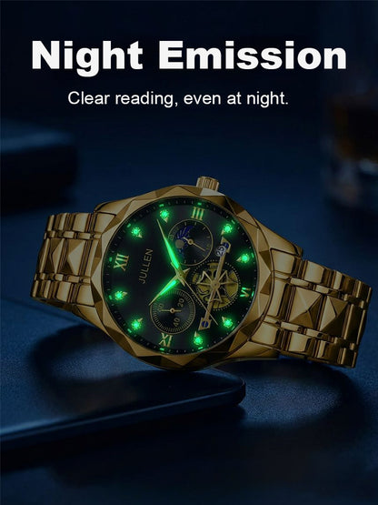 Men's Luminous Chronograph Quartz Watch in Gold