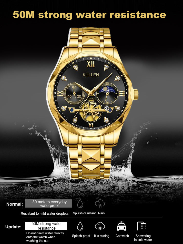 Men's Luminous Chronograph Quartz Watch in Gold