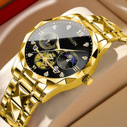 Men's Luminous Chronograph Quartz Watch in Gold