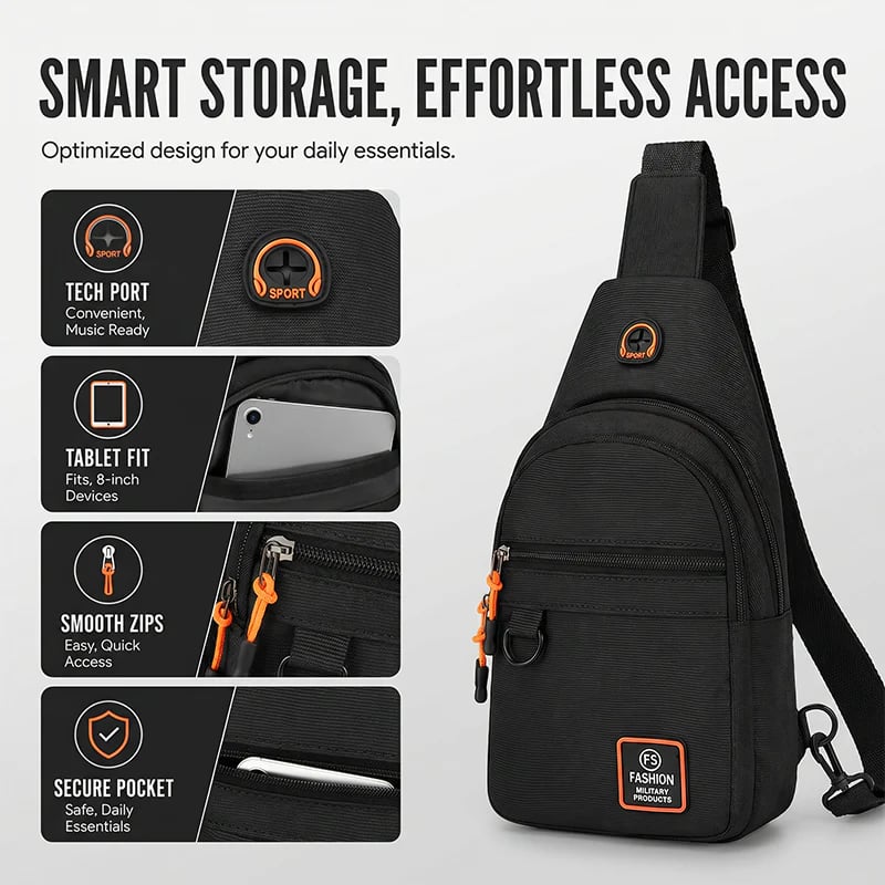 Men's Multi-Pocket Crossbody Sling Bag