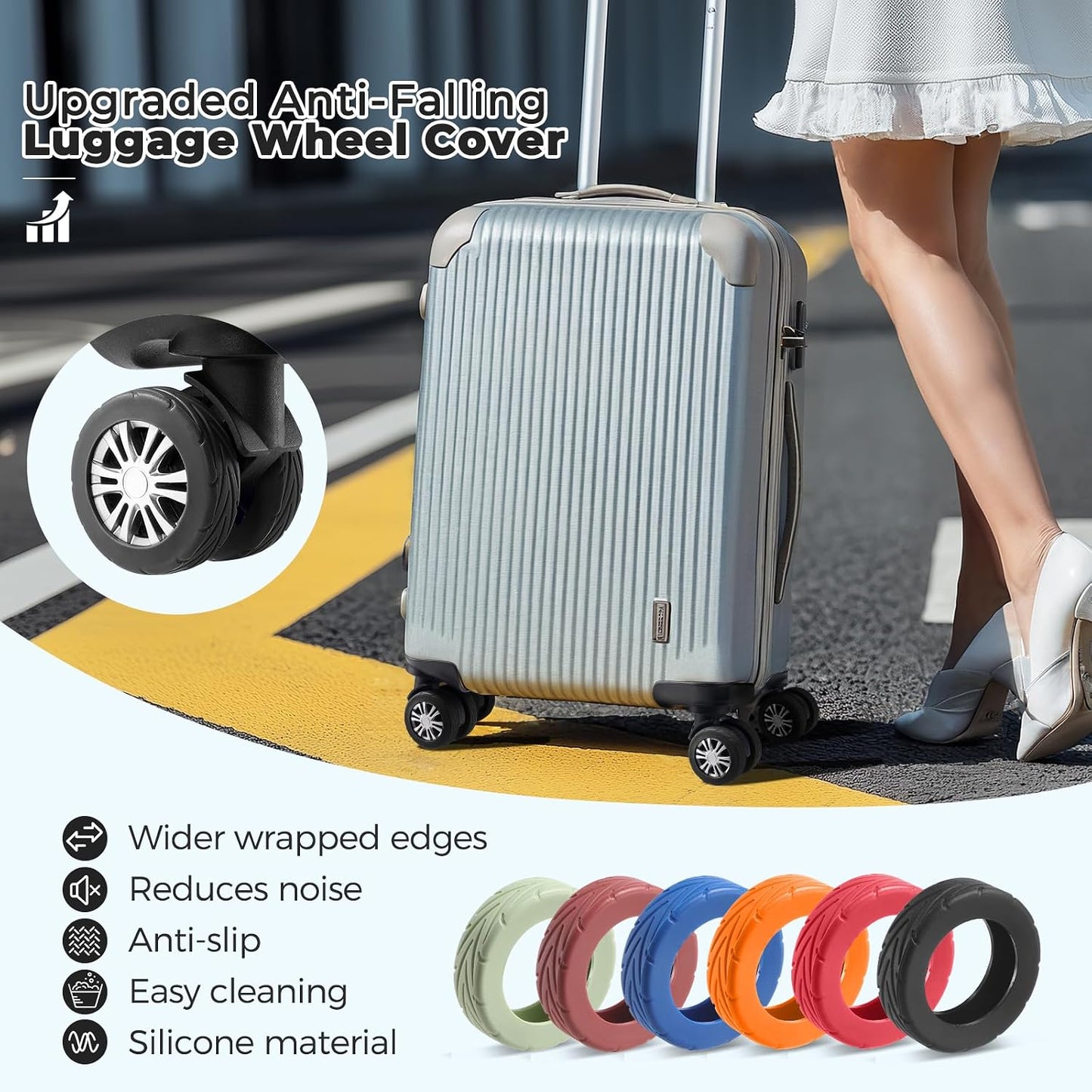 Silicone Luggage Wheel Protector Covers – 8 Pack