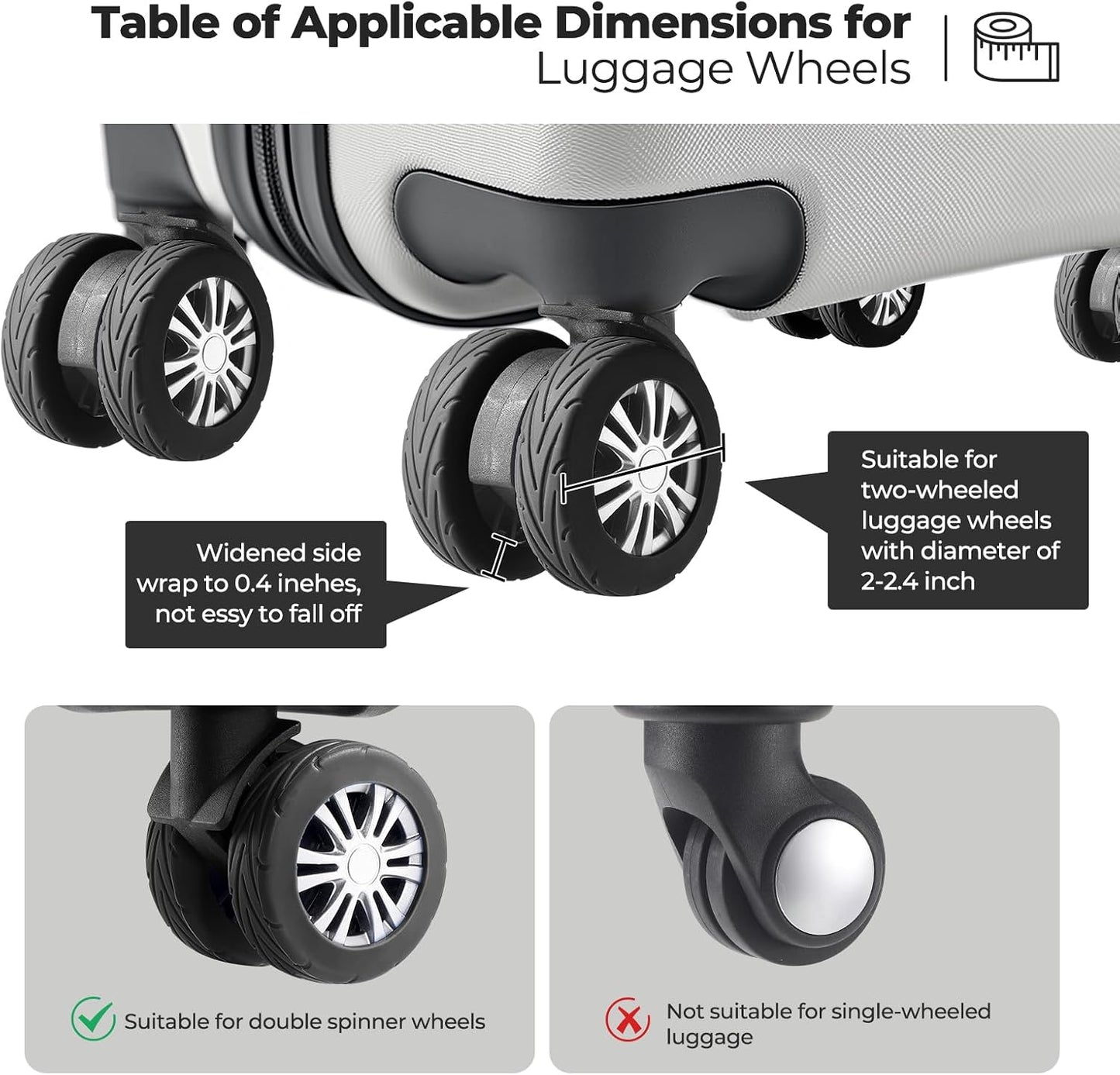 Silicone Luggage Wheel Protector Covers – 8 Pack