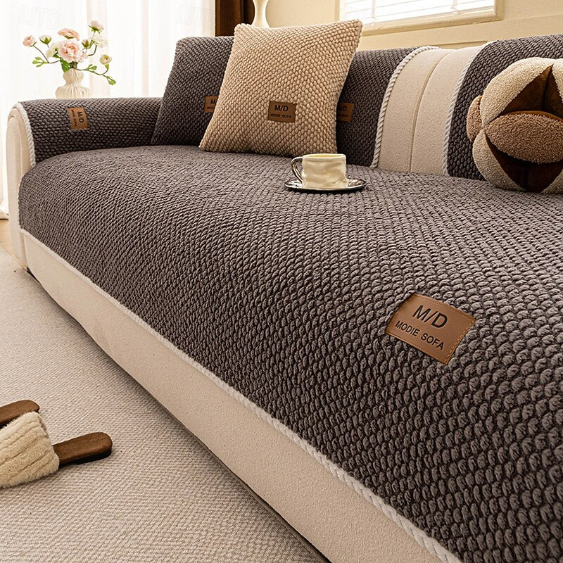 Plush Bubble-Fleece Non-Slip Sofa Cover