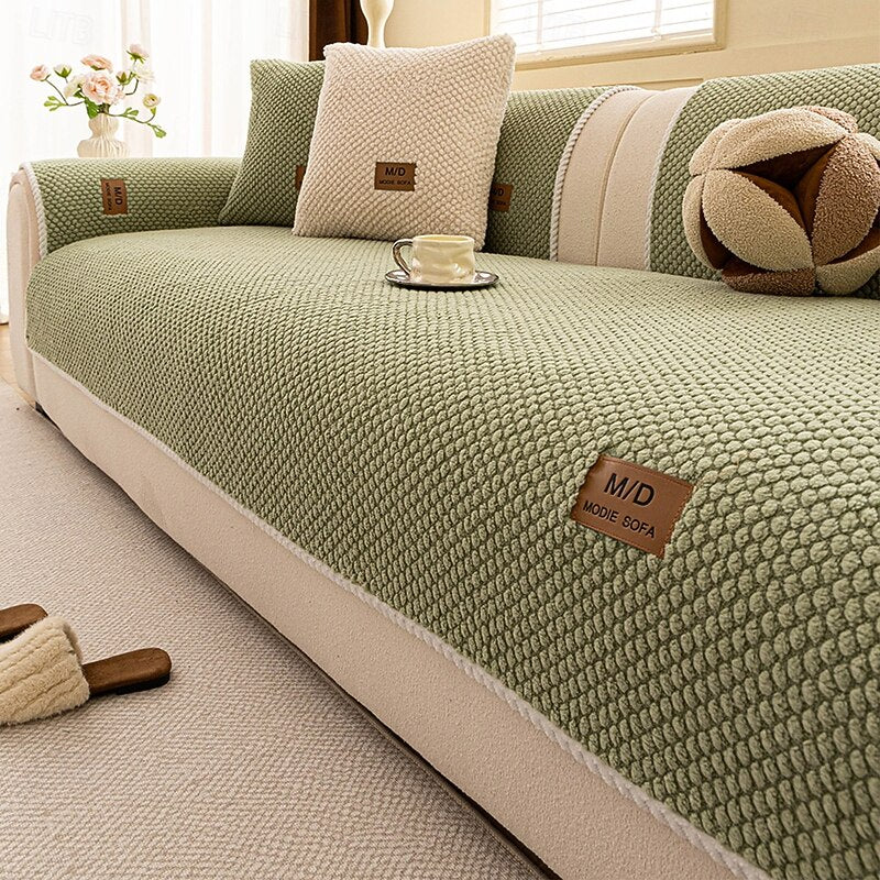 Plush Bubble-Fleece Non-Slip Sofa Cover