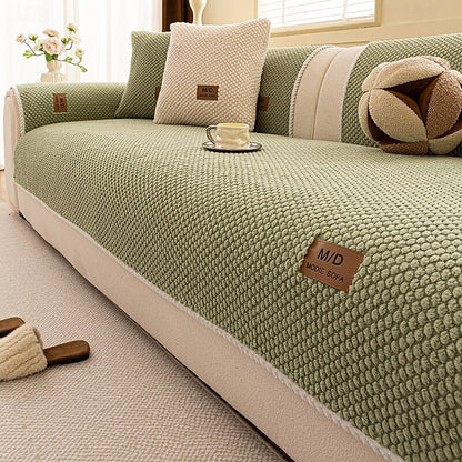 Plush Bubble-Fleece Non-Slip Sofa Cover