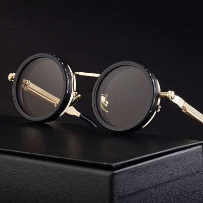Retro Round Steampunk Polarized Sunglasses – BY-8131 Vintage Metal Frame UV400 Shades for Men & Women