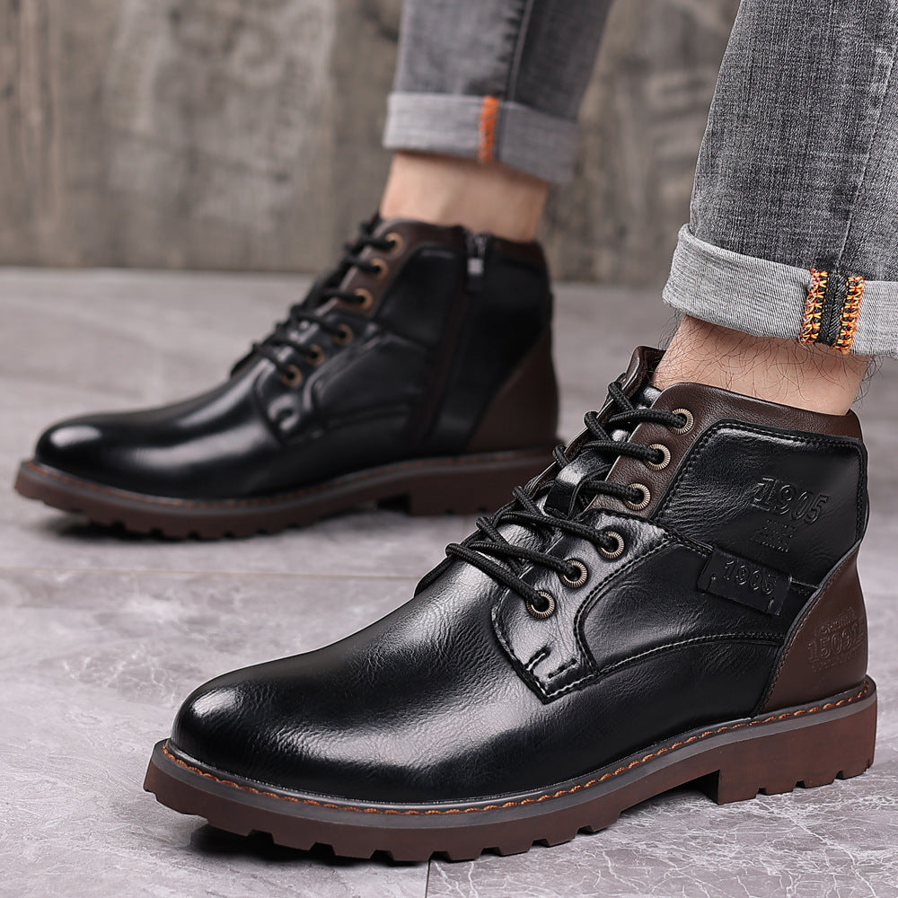 Quality Shoes for Men 2026 Botines - Men's Casual Pointed Toe Leather Lace-Up Ankle Work Boots