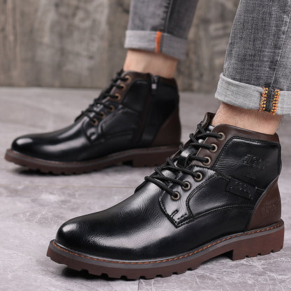 Quality Shoes for Men 2026 Botines - Men's Casual Pointed Toe Leather Lace-Up Ankle Work Boots