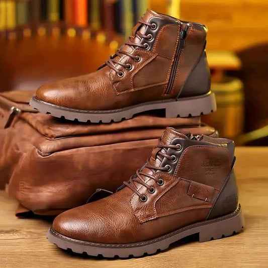 Quality Shoes for Men 2026 Botines - Men's Casual Pointed Toe Leather Lace-Up Ankle Work Boots