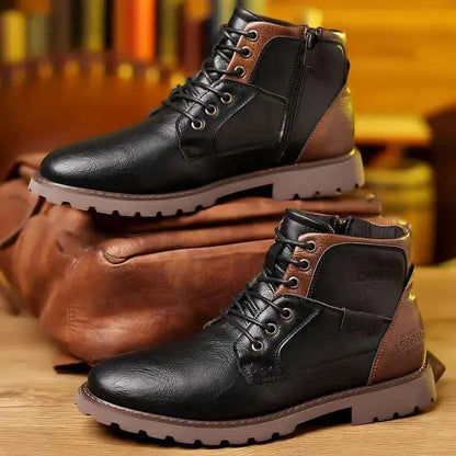 Quality Shoes for Men 2026 Botines - Men's Casual Pointed Toe Leather Lace-Up Ankle Work Boots