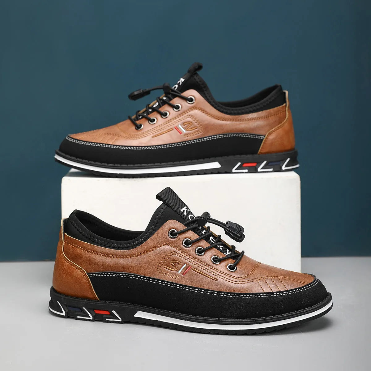 Men’s Two-Tone Leather Casual Walking Shoes
